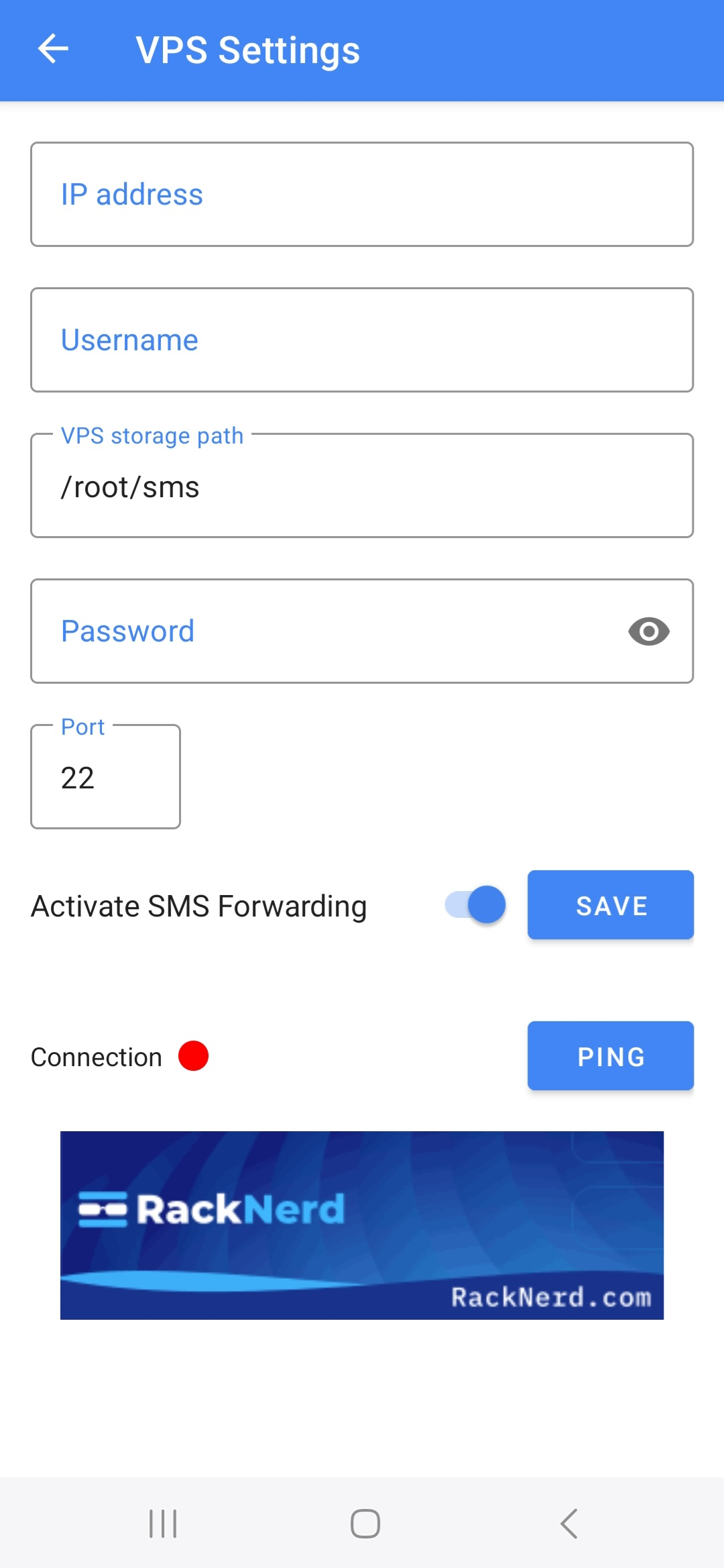 Enter VPS credentials